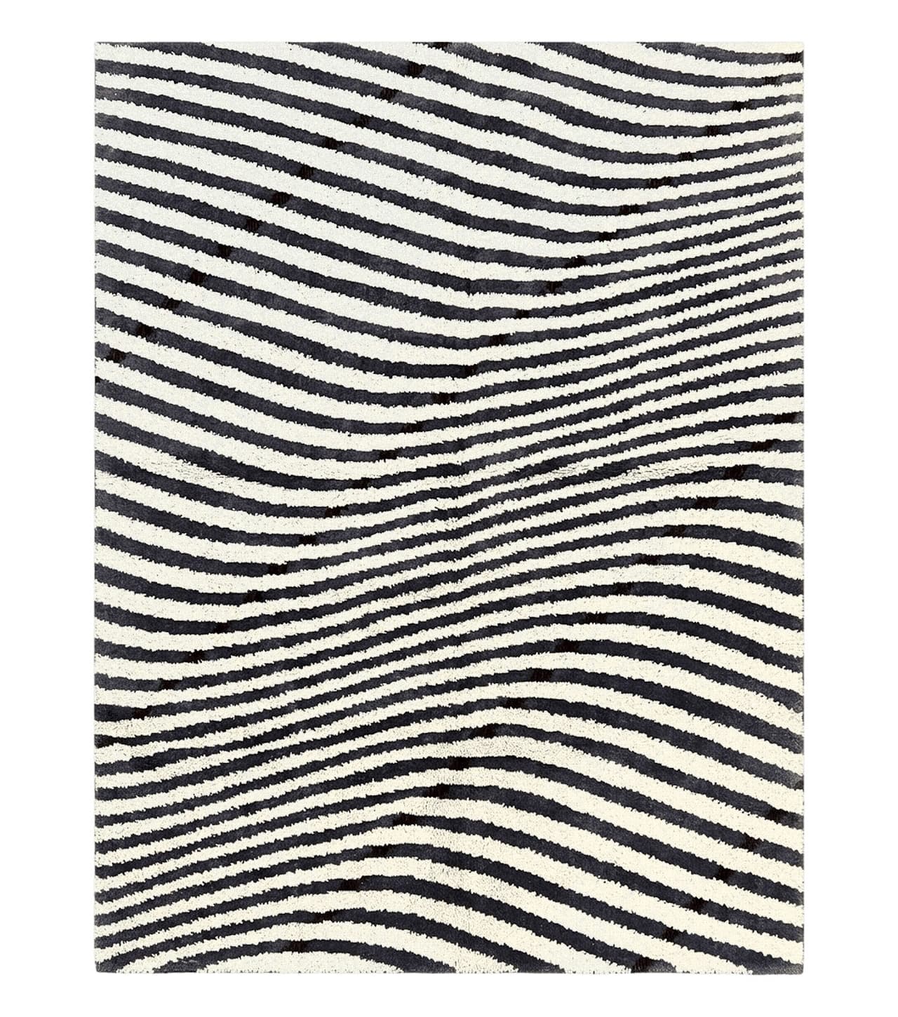 Vintage Zebra Stripes Shag Rug 5.7 x 7.4, Black and White, Retro, Wool by Jewel Rugs