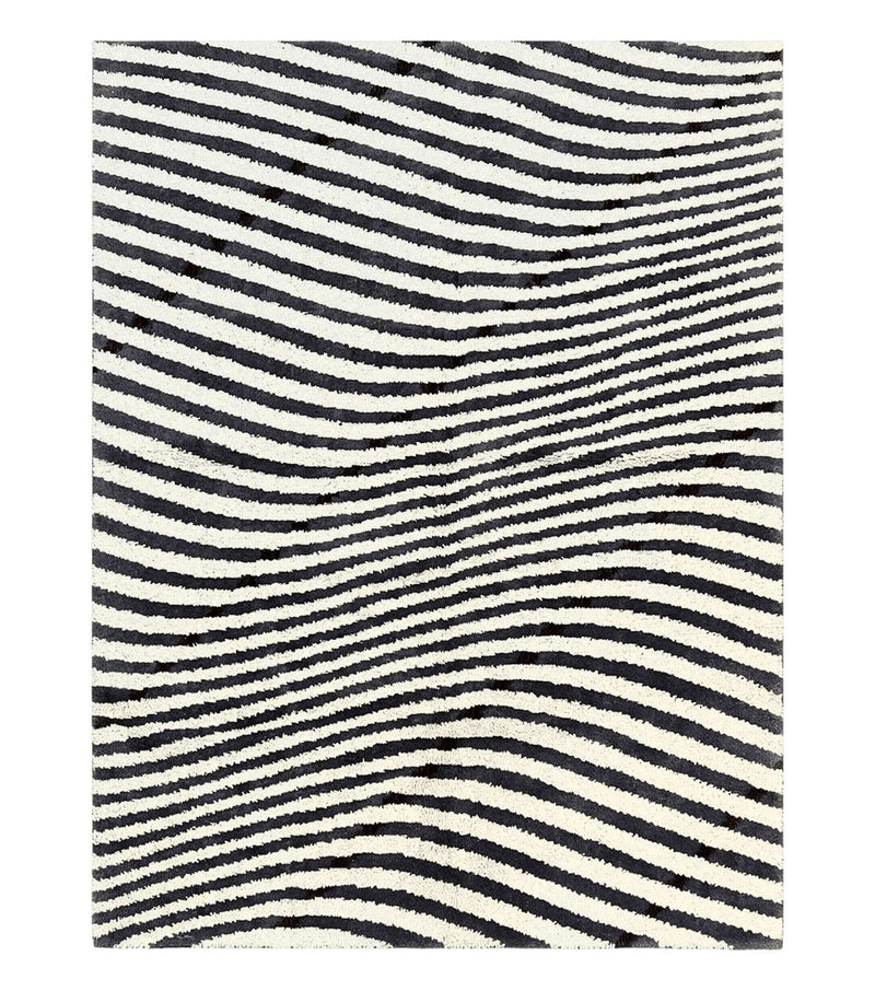 Vintage Zebra Stripes Shag Rug 5.7 x 7.4, Black and White, Retro, Wool by Jewel Rugs
