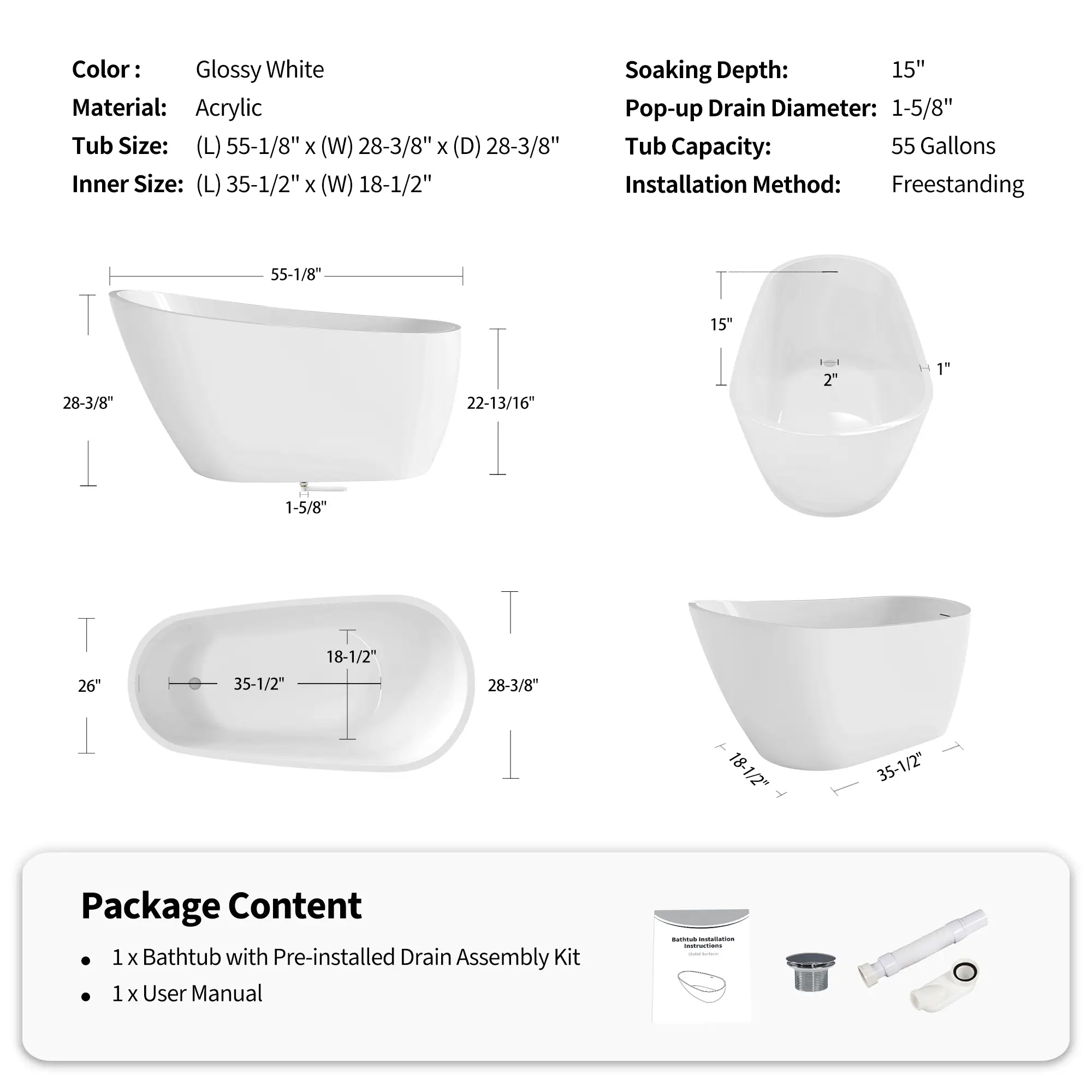 55" Acrylic Freestanding Bathtub by HouseOfZazla