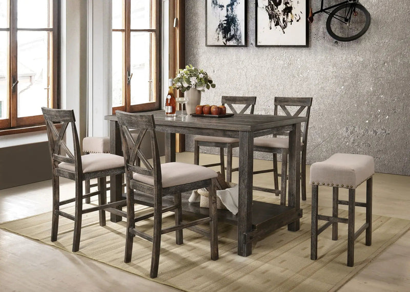 Martha II - 7 Pieces Counter Height Dining Room Set - Gray by Unique Piece Furniture