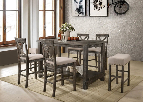 Martha II 7-Piece Counter Height Dining Room Set - Gray