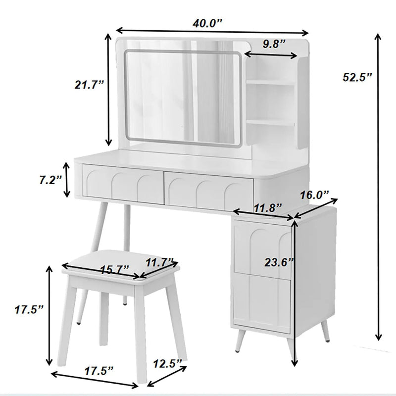 Modern Makeup Vanity Desk With LED Lights & Mirror 4 Drawer Dressing Table Set Space Saving For Bedroom - White by HouseOfZazla