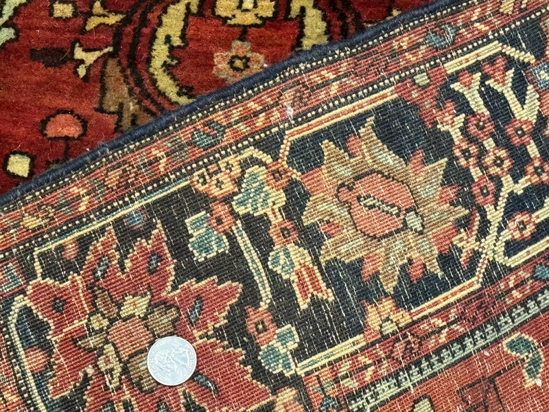 Antique Persian Farahan Sarouk Rug 3.6 x 5, Red, Floral, Traditional Rug, Fine 210 KPSI by Jewel Rugs
