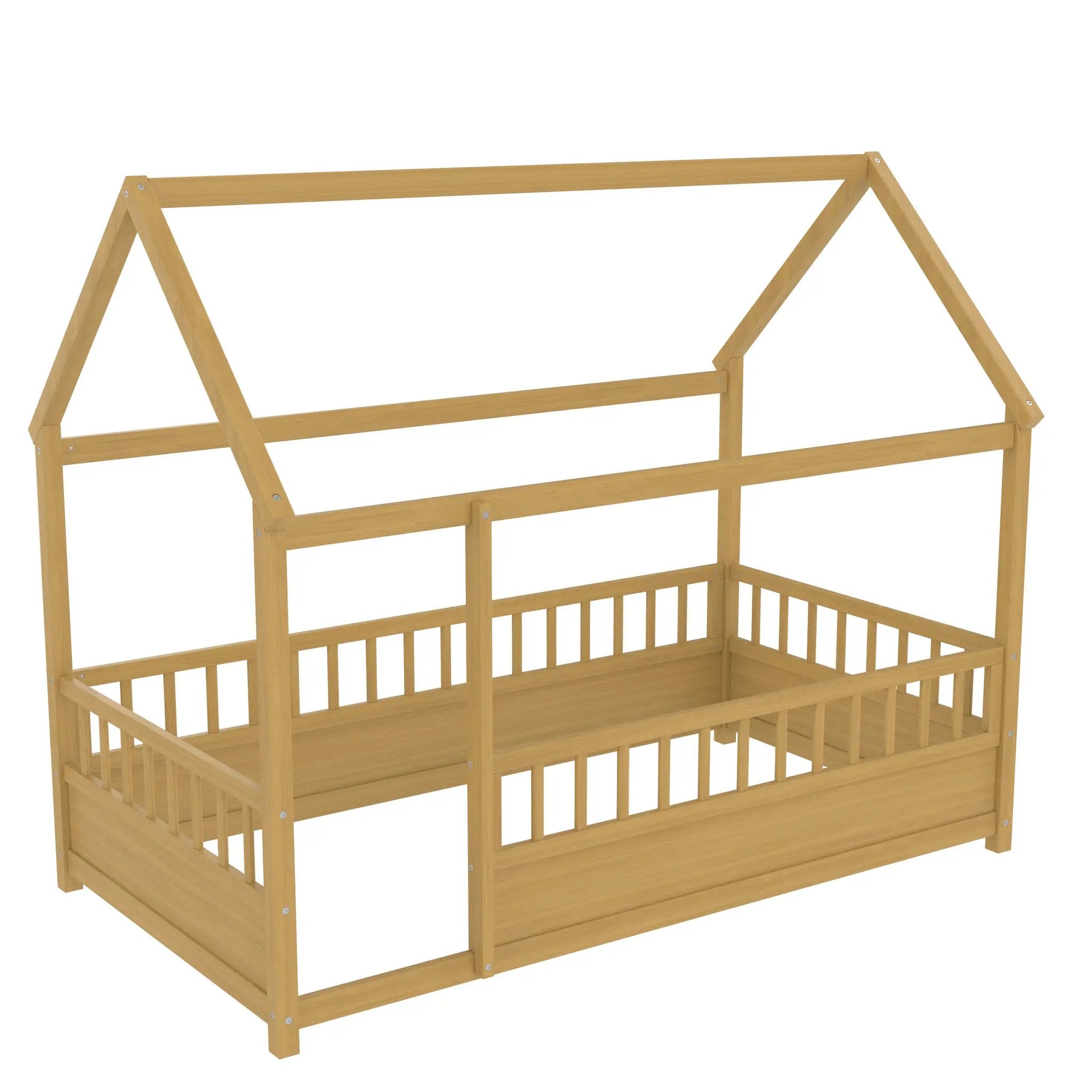 Twin Size Floor Wooden Bed with House Roof Frame by HouseOfZazla