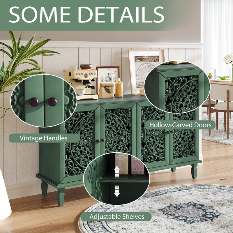 60' Antique Buffet Cabinet with Floral Carvings by HouseOfZazla