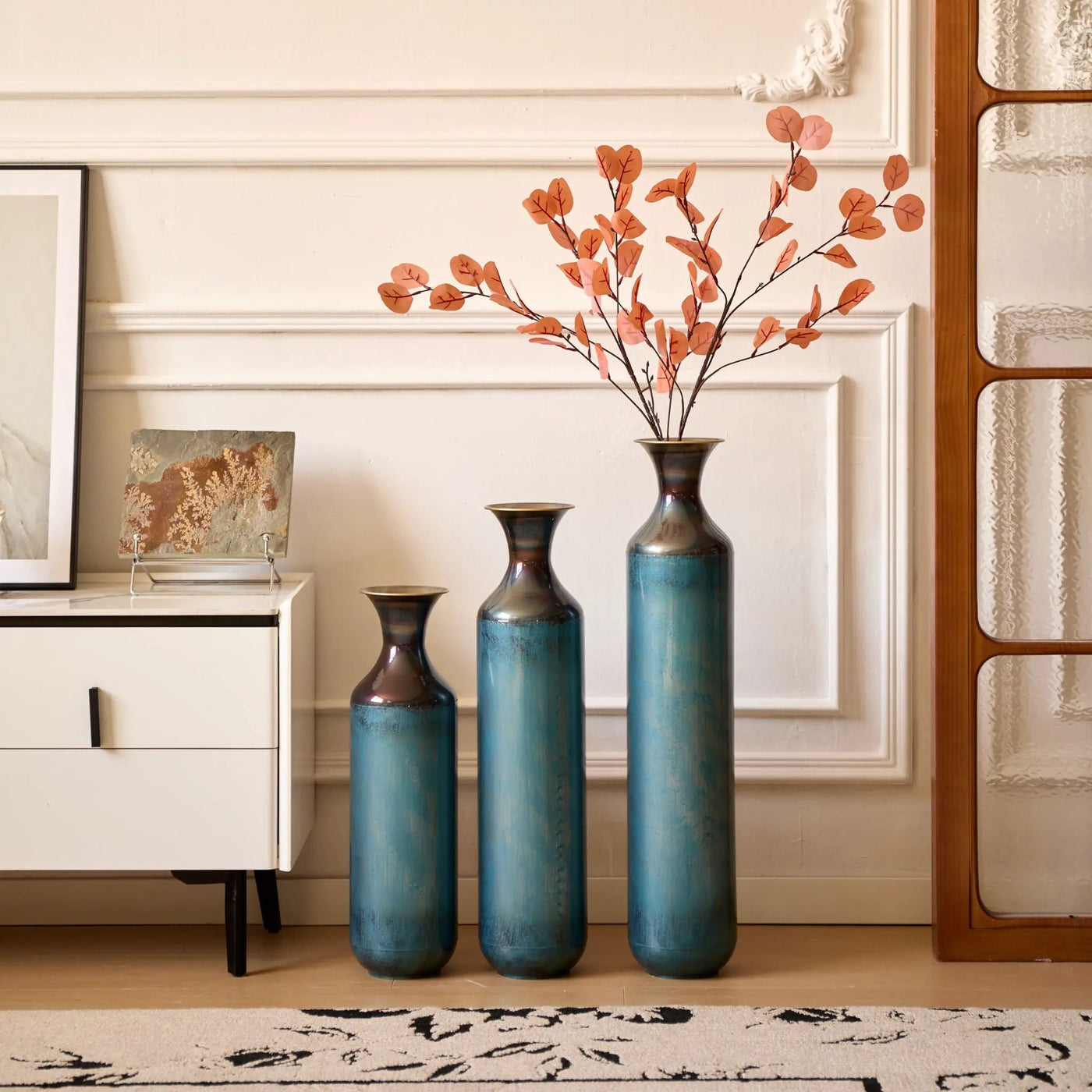 Modern Droplet Shaped Floor Vase Set, 3 Piece Home Decor by Unique Piece Furniture