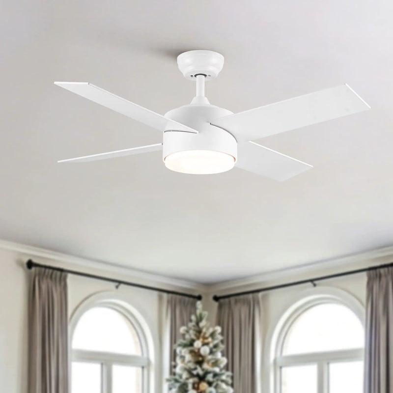 Ceiling Fan With Remote Control, Reversible DC Motor, 6 Speeds, 3 Dimmable LED, Quiet Timer For Indoor - White by Unique Piece Furniture