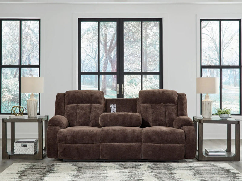 Free Wake - Reclining Power Sofa With Drop Down Table - Chocolate by Unique Piece Furniture