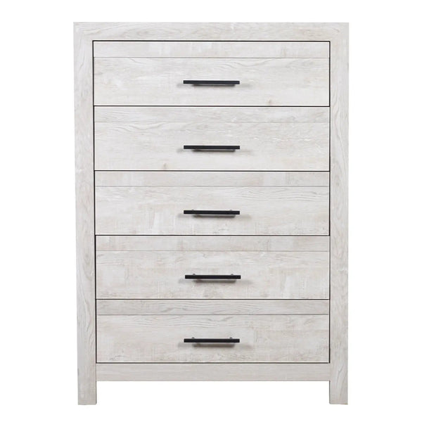 Modern Style 5 Drawer Chest In Natural Rustic Wood With Clean Lines And Spacious Storage