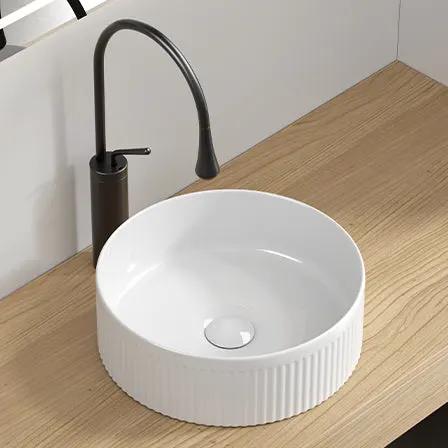 Small Bathroom Sink - 14 Inch Round Above Counter Porcelain Ceramic by HouseOfZazla