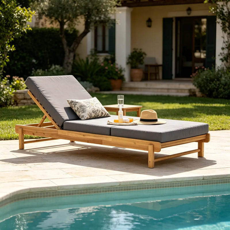 Light Teak Acacia Wood Chaise Lounge Set by HouseOfZazla