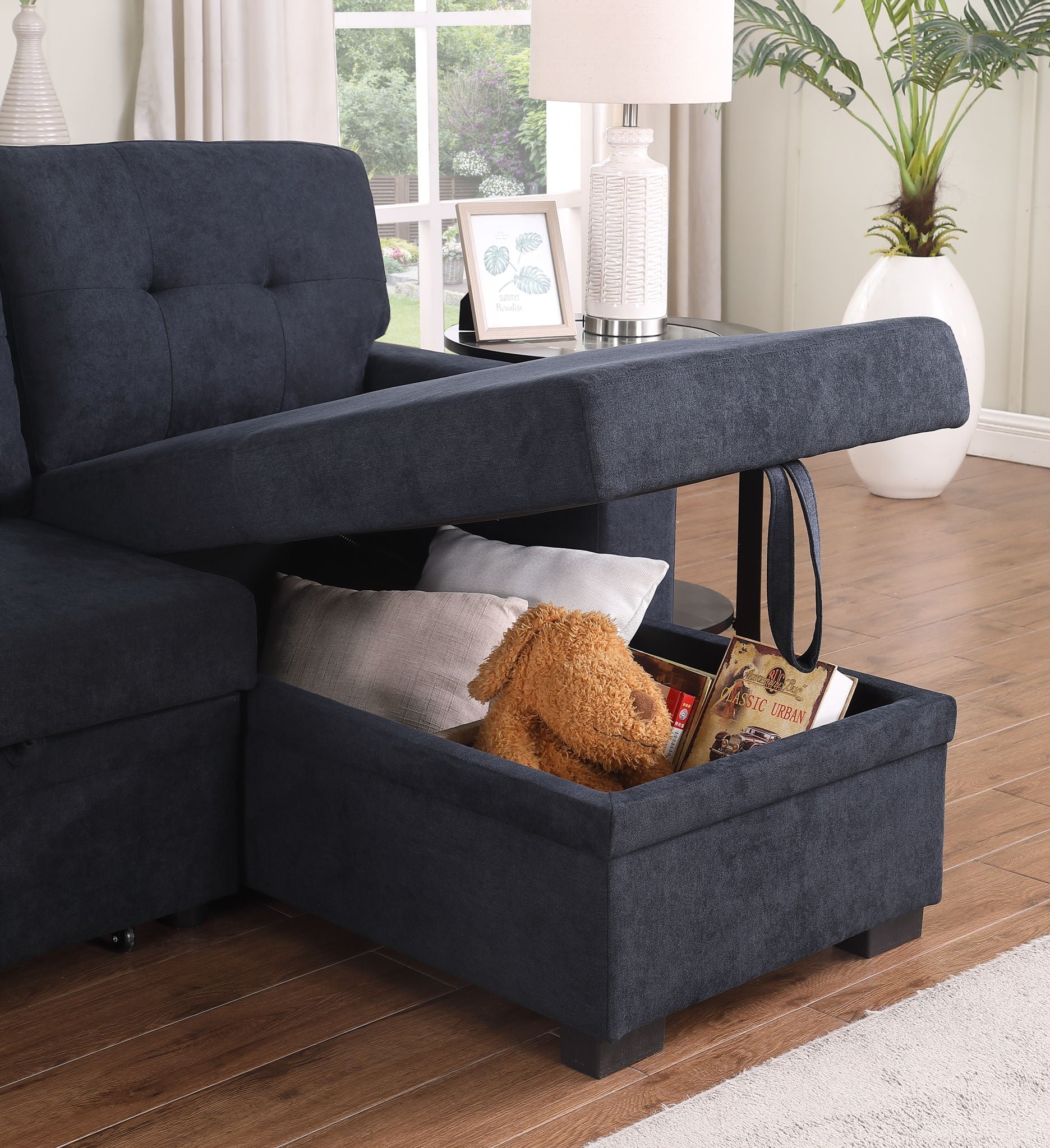 Lucca II - 84.5"W Reversible Sleeper Sectional Sofa with Storage Chaise by HouseOfZazla