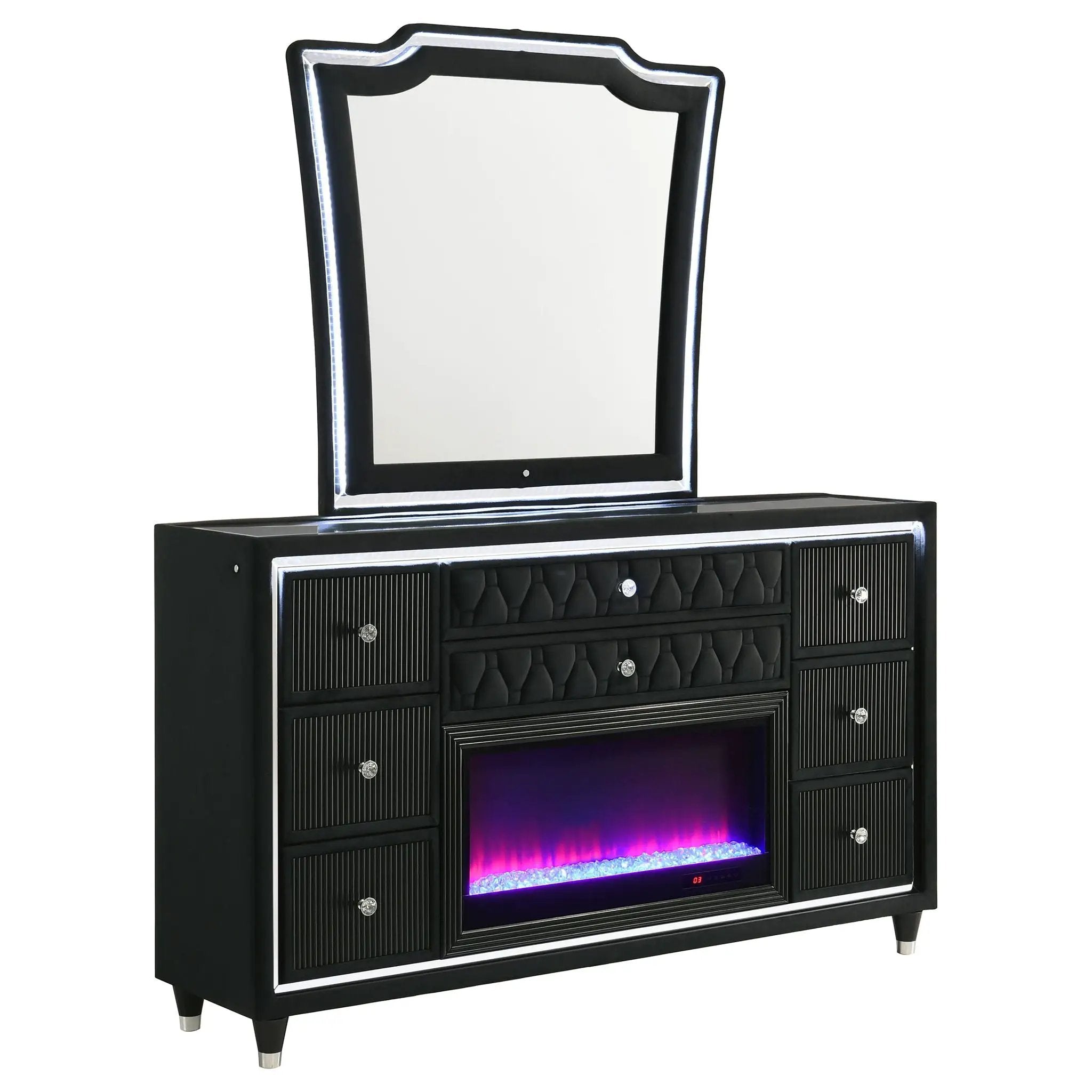 Lorient 8-drawer LED Flame Box Dresser and Mirror Black by Unique Piece Furniture