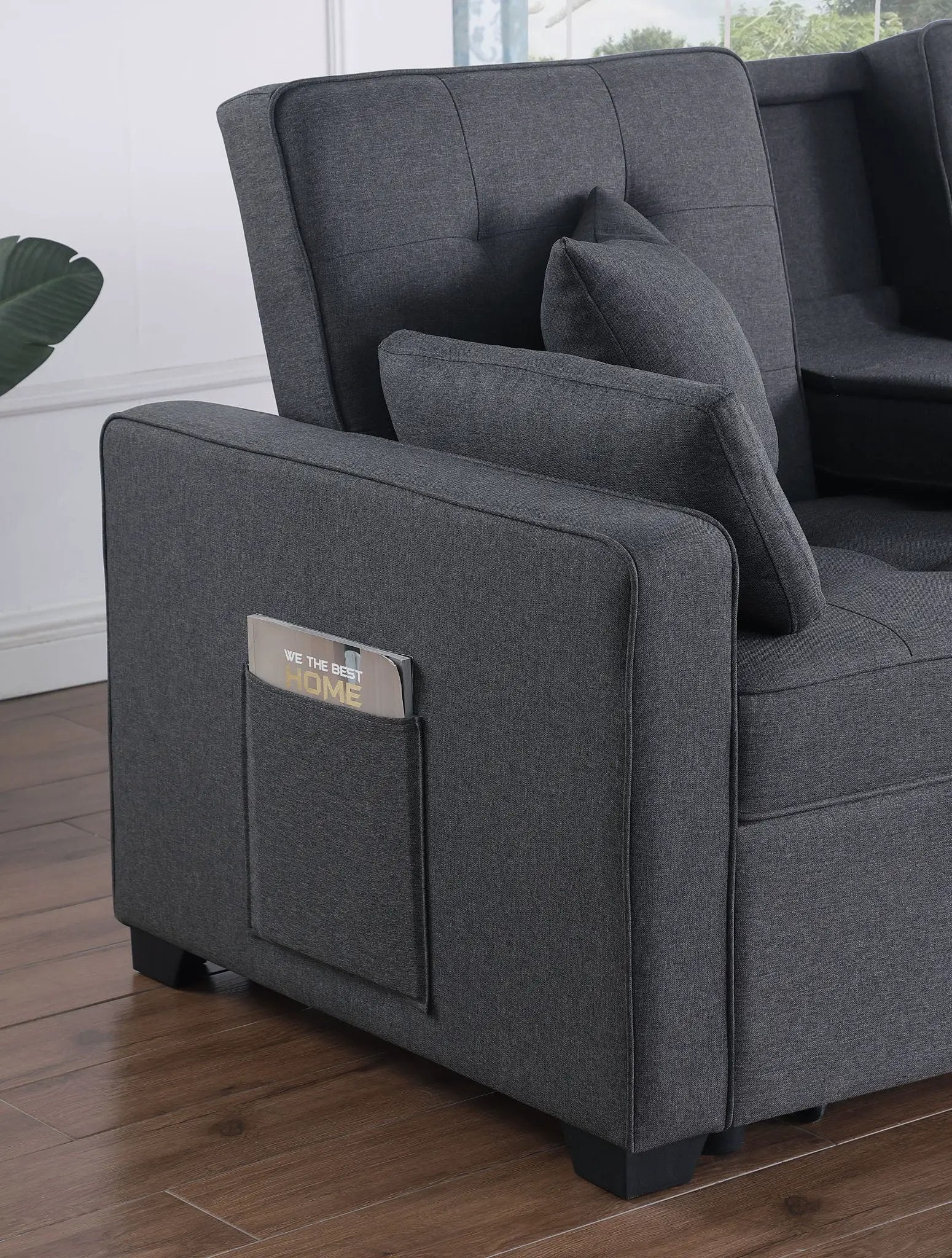 Cody II - Convertible Sleeper Loveseat With Cup Holder, Charging Ports and Pocket - Dark Gray by HouseOfZazla