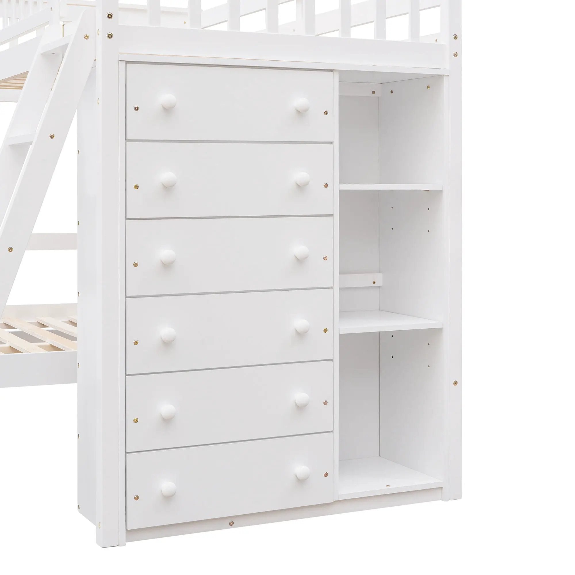 Bunk Bed With 6 Drawers And Flexible Shelves, Bottom Bed With Wheels by HouseOfZazla