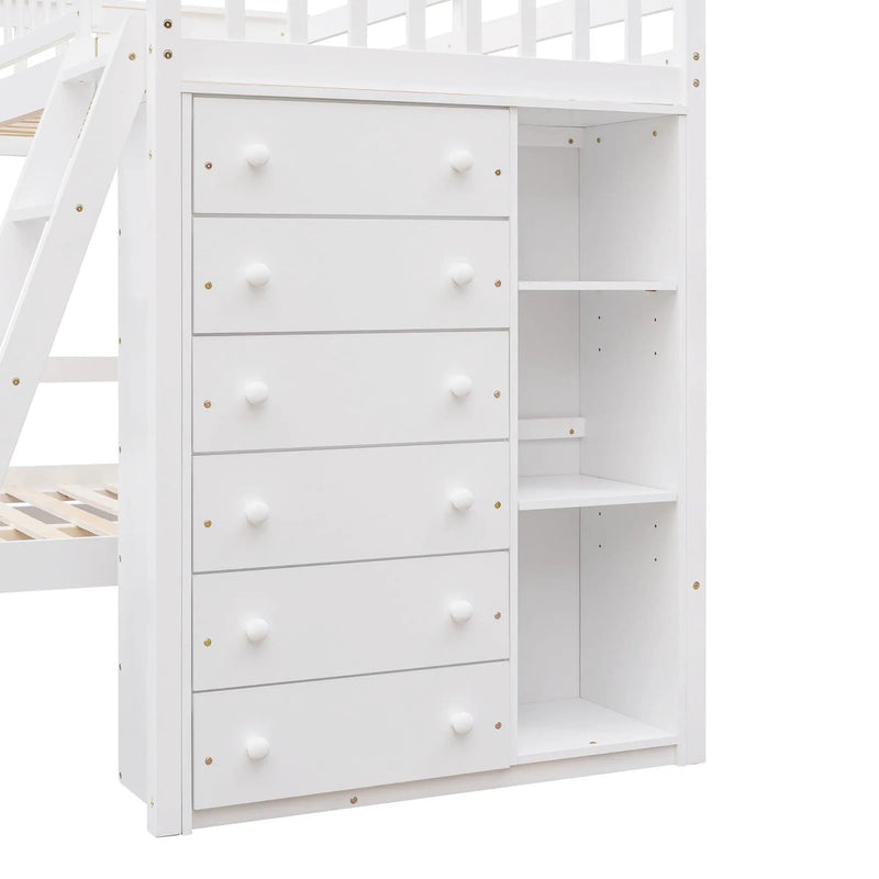 Bunk Bed With 6 Drawers And Flexible Shelves, Bottom Bed With Wheels by HouseOfZazla