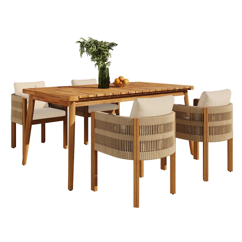 Outdoor Dining Set with Acacia Wood Table and 4 Chairs, Beige by HouseOfZazla
