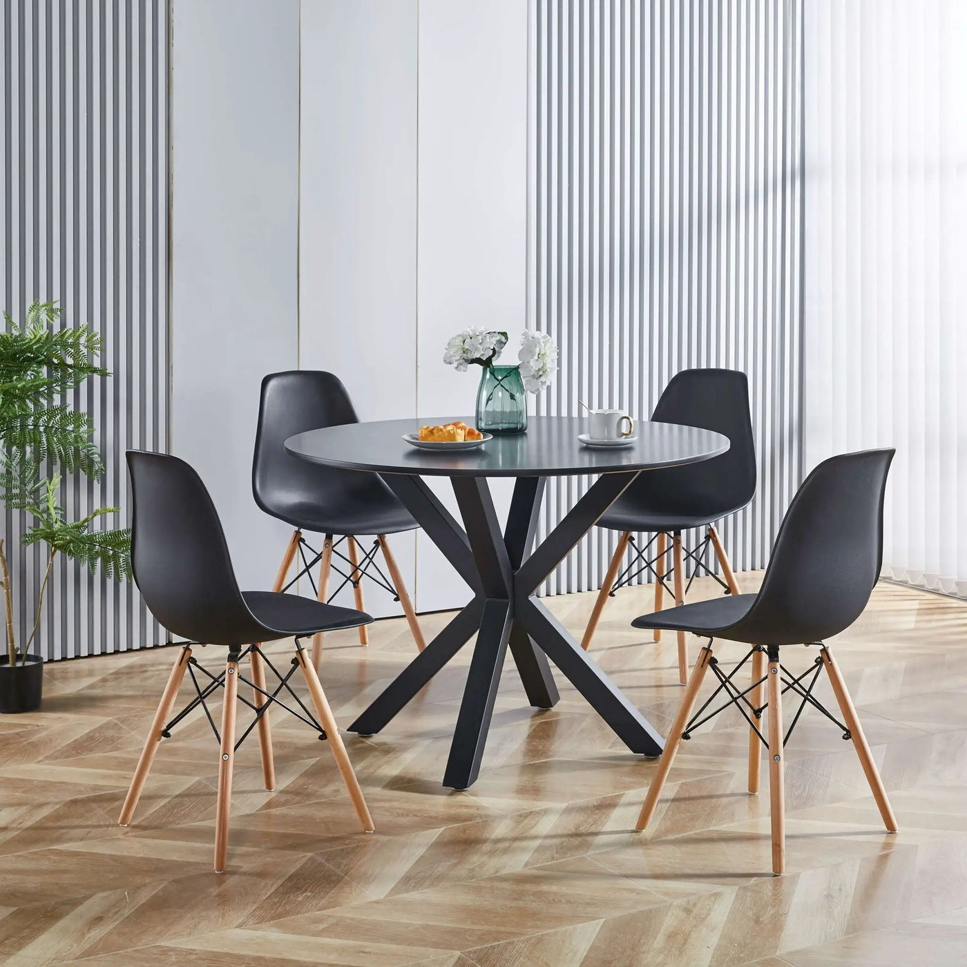 Table Mid-Century Dining Table For 4 - 6 People With Round Table Top, Pedestal Dining Table, End Table Leisure Coffee Table, Cross Leg by HouseOfZazla