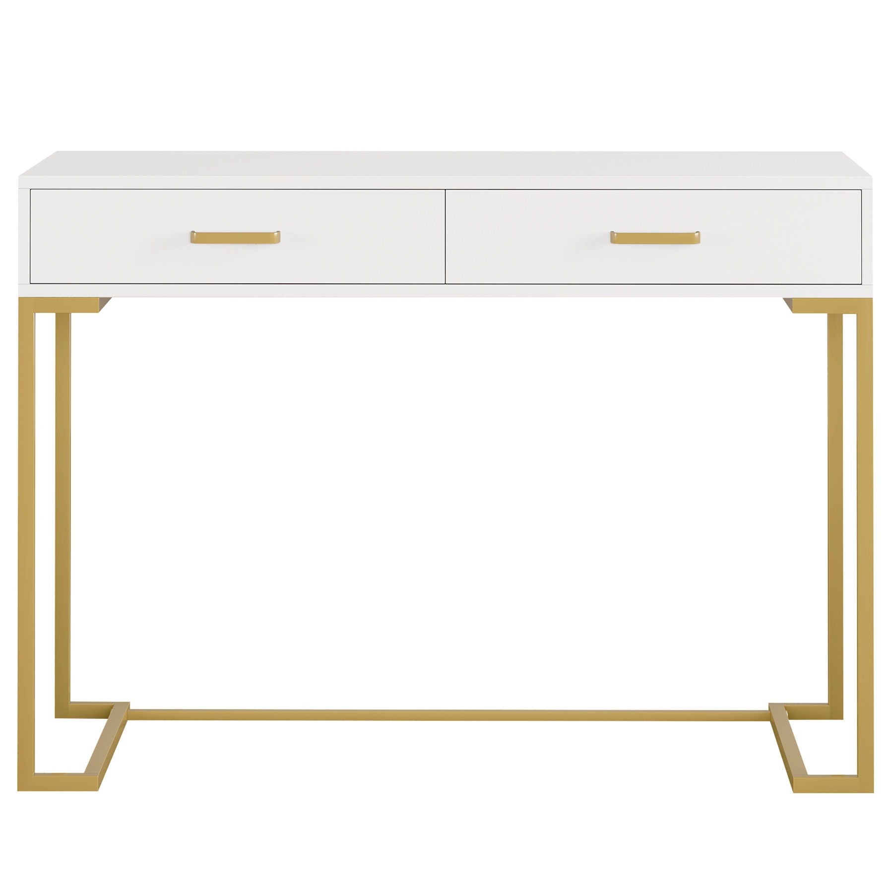Minimalist Home Office Computer Desk With 2 Drawers, Compact Writing Table For Small Spaces - White / Gold by HouseOfZazla