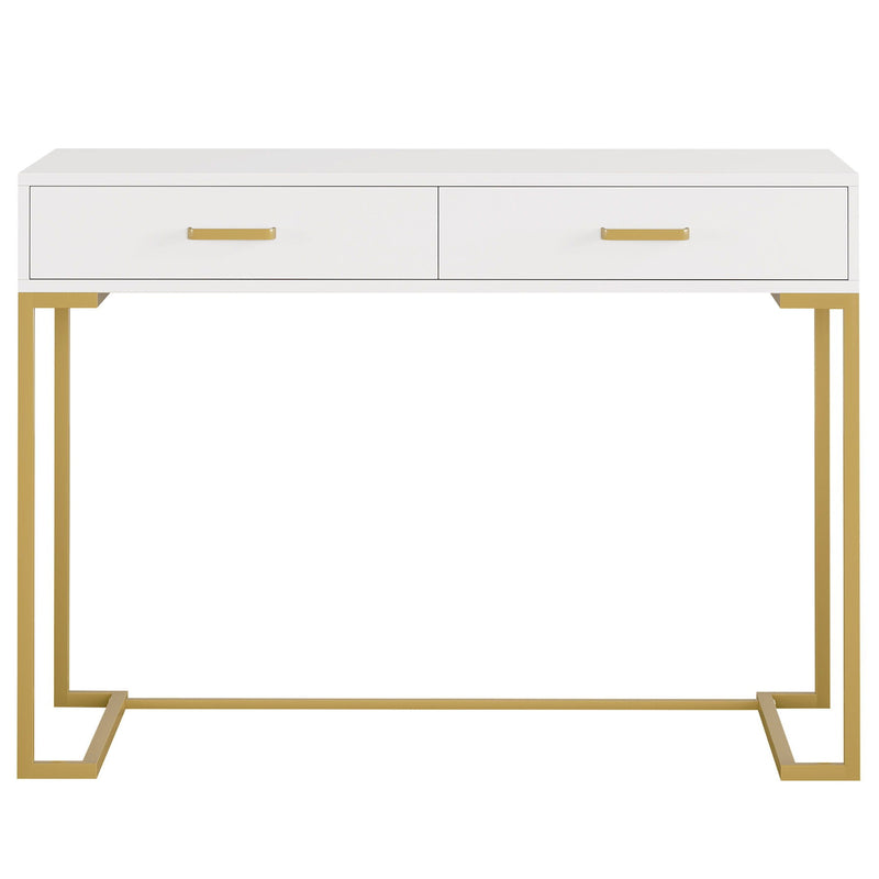 Minimalist Home Office Computer Desk With 2 Drawers, Compact Writing Table For Small Spaces - White / Gold by HouseOfZazla