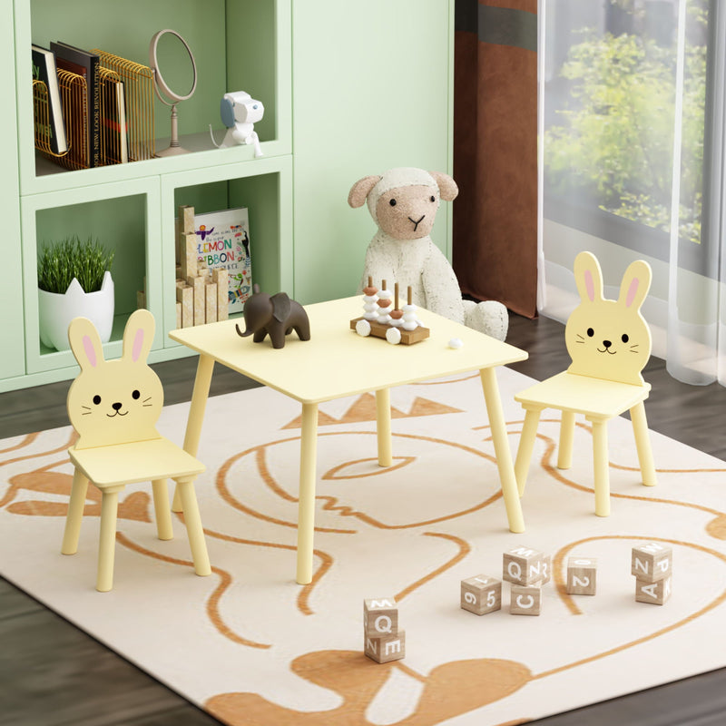 Table And Chair Set With 2 Bunny Chairs, Children's Activity Table For Toddlers, Cute Animal Design - Yellow by Unique Piece Furniture