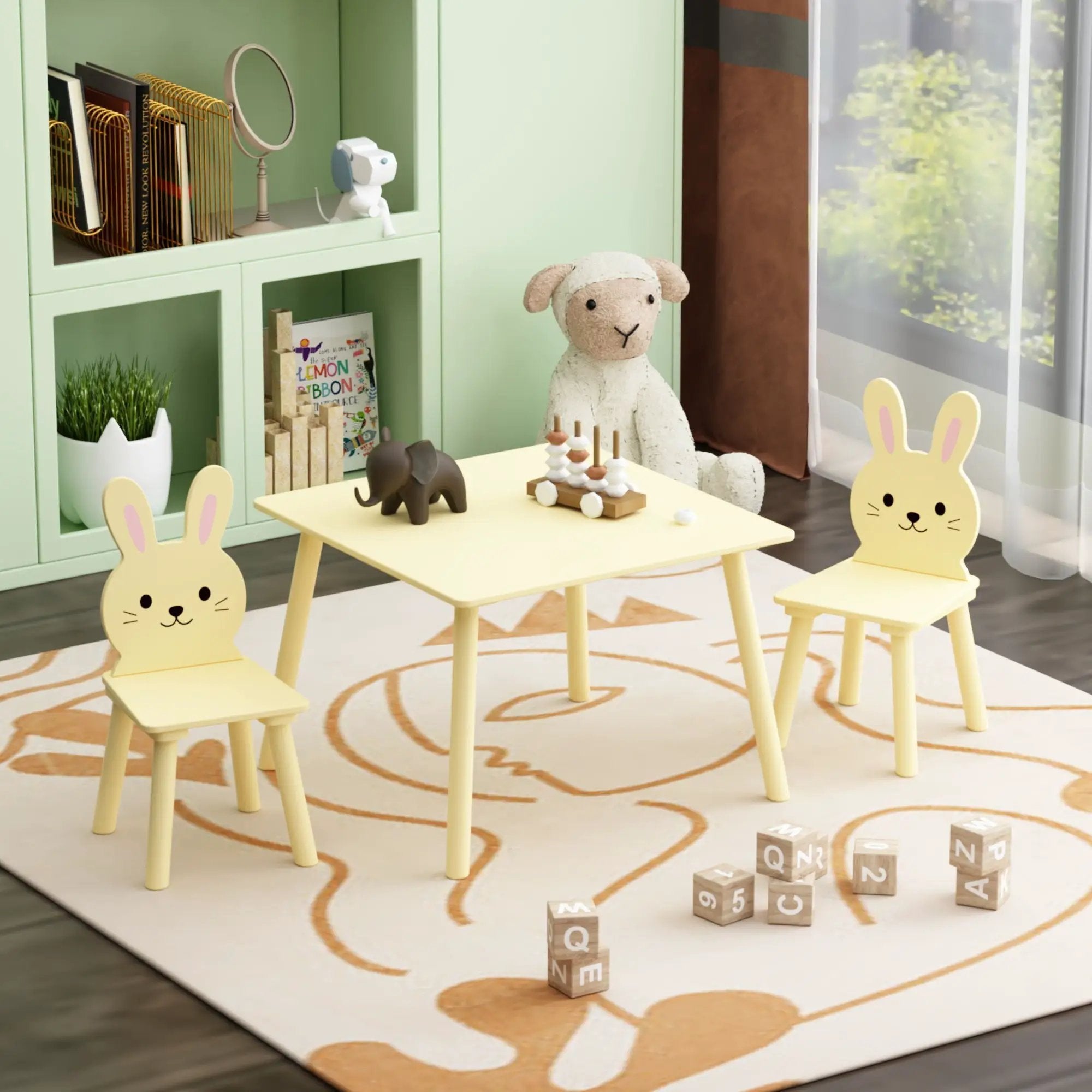 Table and Chair Set with 2 Bunny Chairs, Children's Activity Table for Toddlers by HouseOfZazla