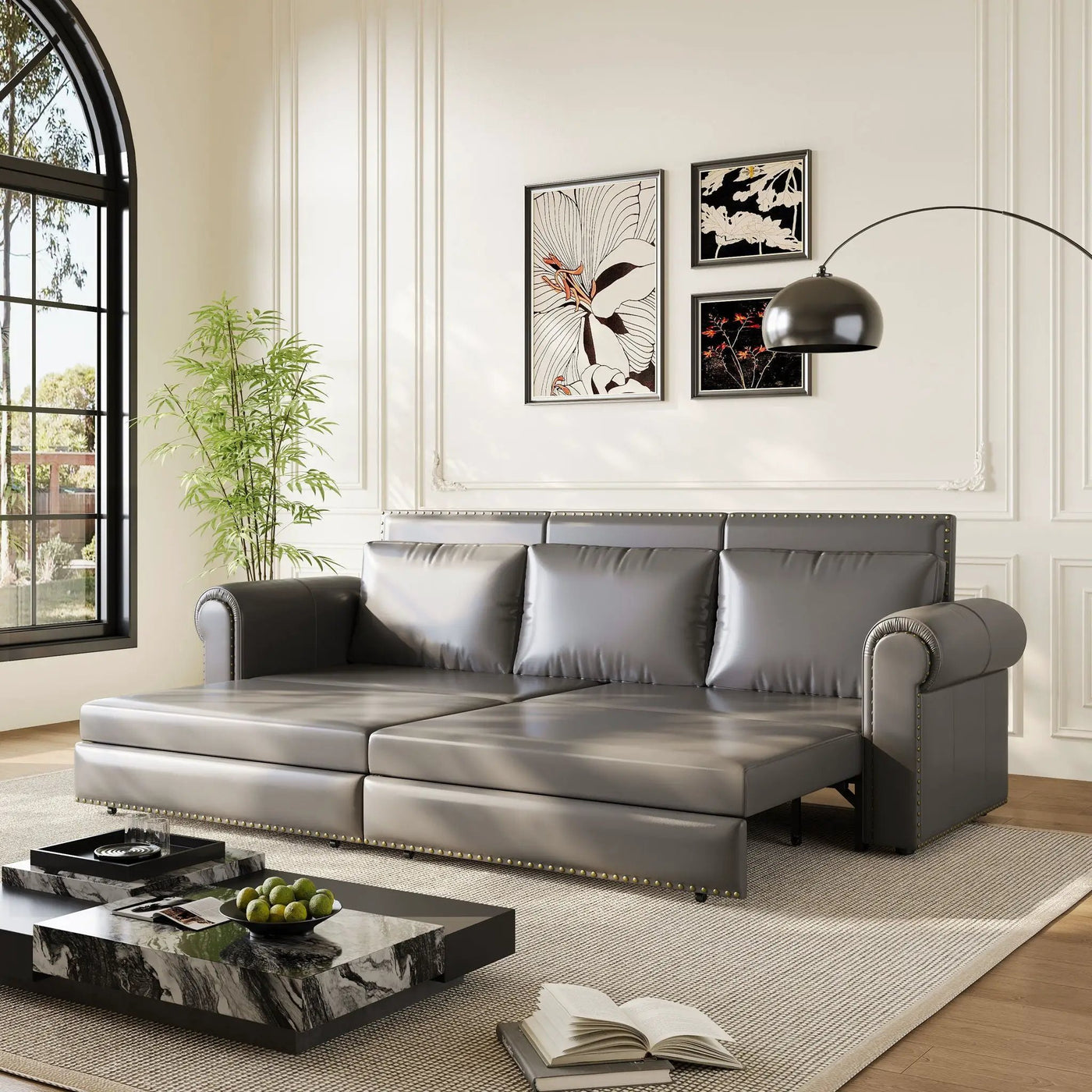 3 In 1 Convertible Sleeper Sofa With Nailhead Trim & Rolled Arm by HouseOfZazla