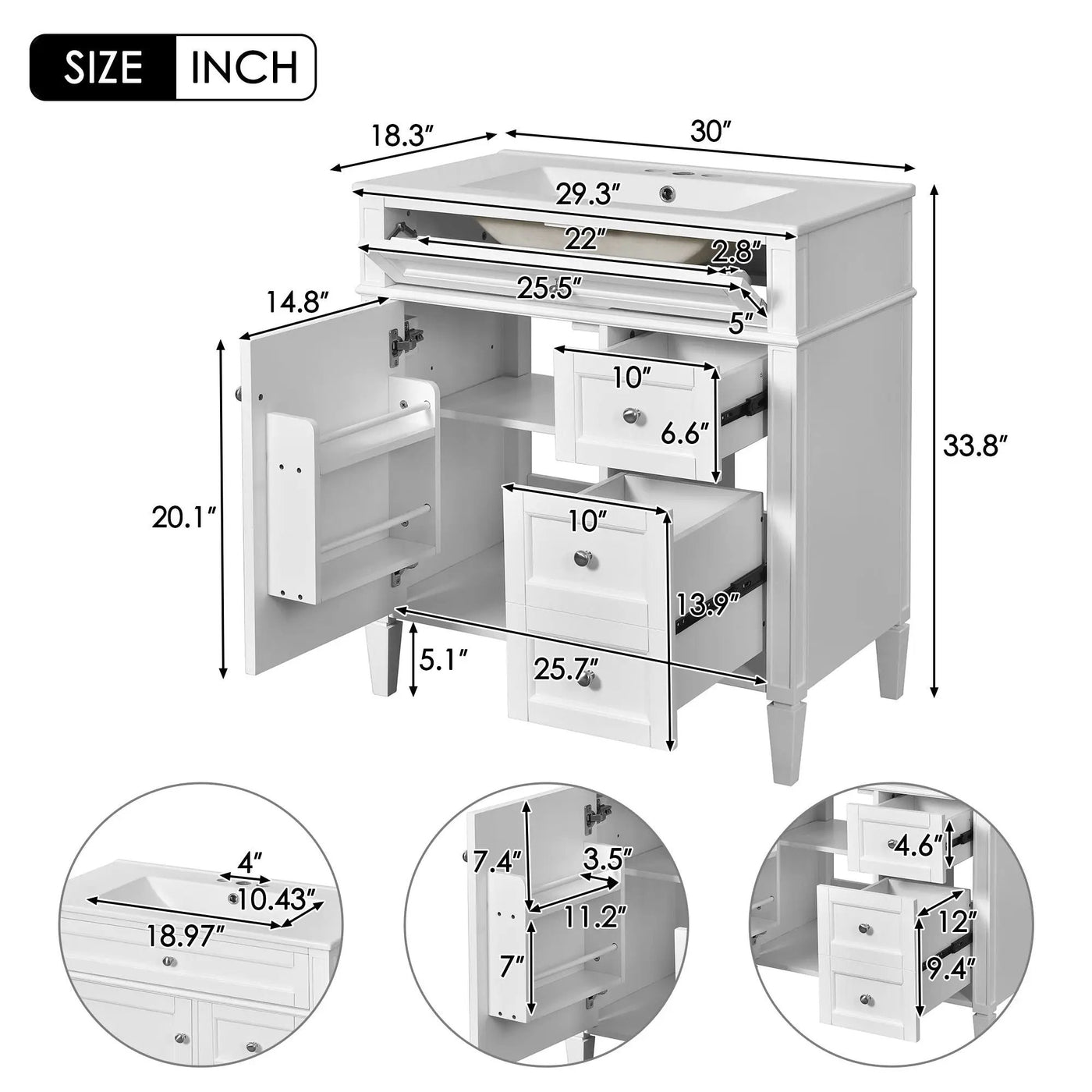 Bathroom Vanity With Top Sink, 2 Drawers & Tip Out Drawer by HouseOfZazla