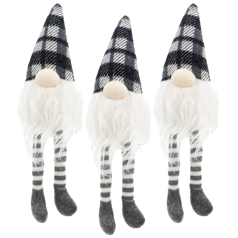3 Pieces Sitting Gnome, Christmas Table Home Ornaments For Holiday Party Gifts - White / Gray by HouseOfZazla