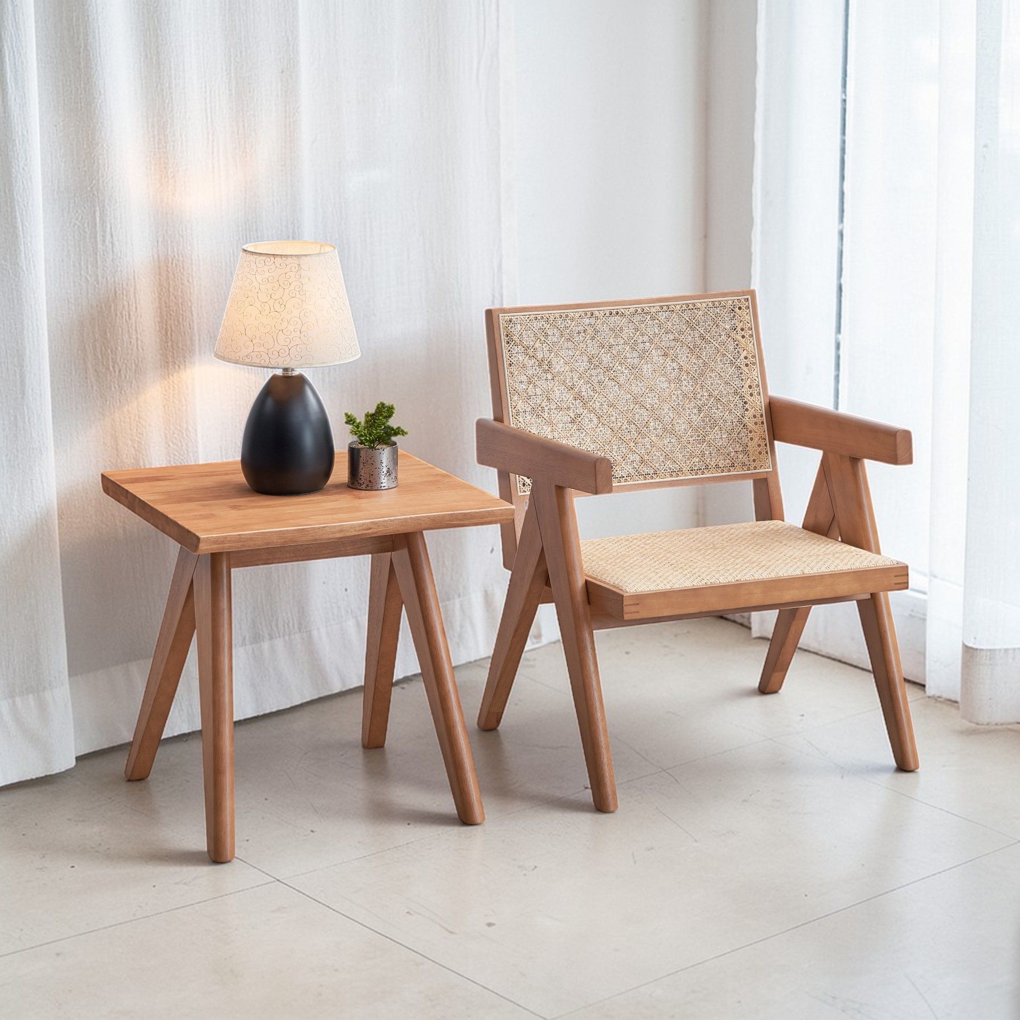 Armchair And Matching Square End Table, 2 Piece Living Room Set - Natural by HouseOfZazla