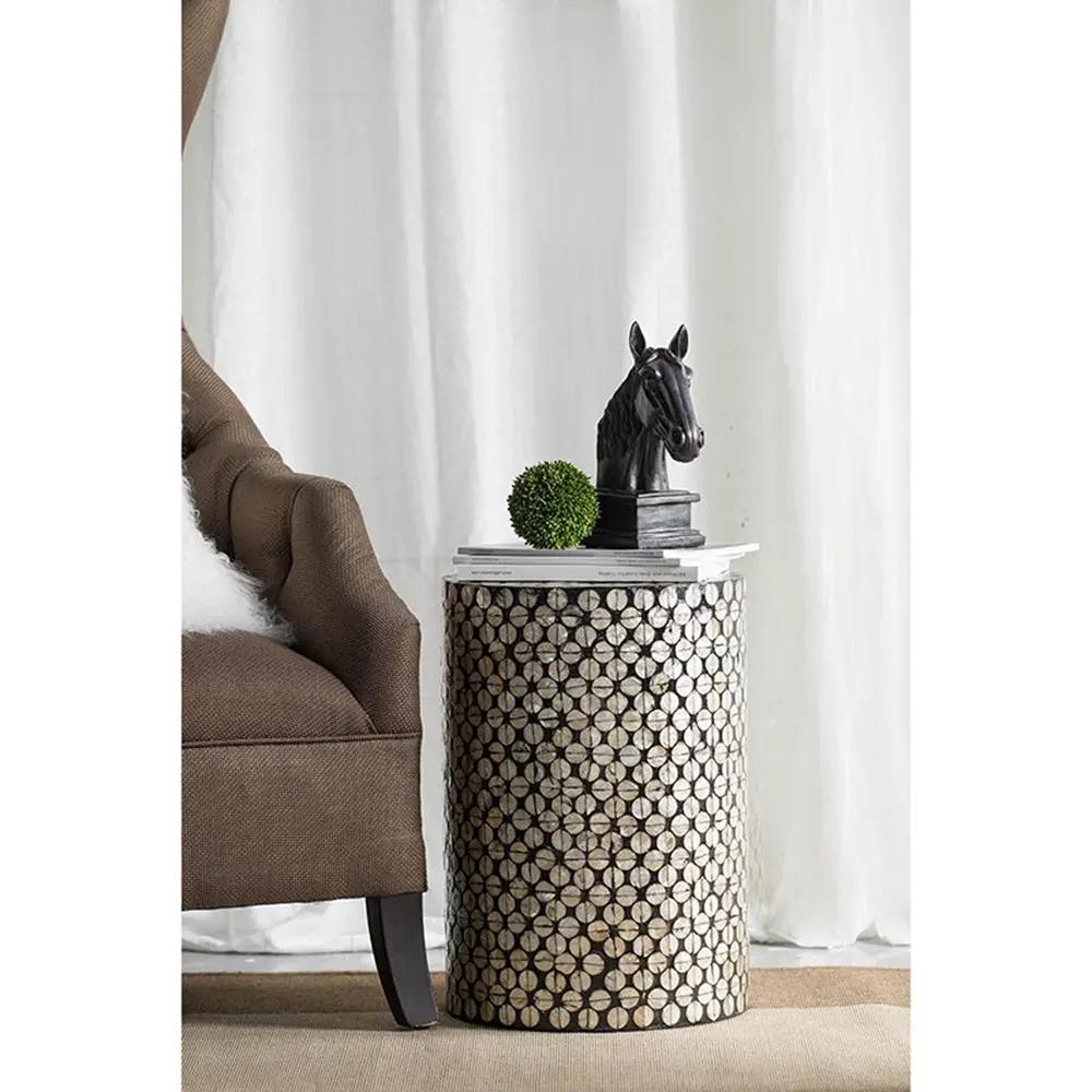 D14x20" Cylindrical Garden Capiz Stool Black/Gold by HouseOfZazla