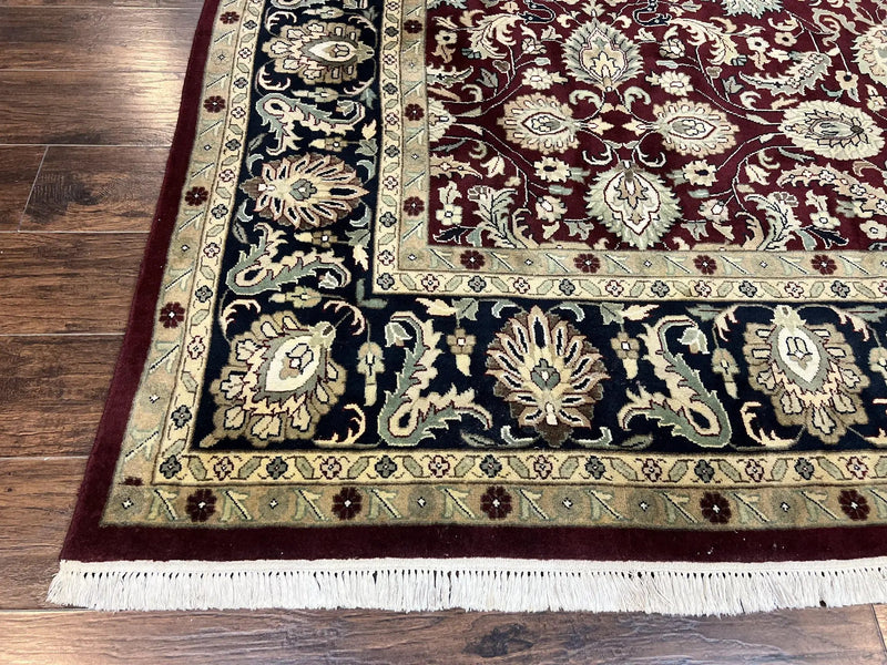 Indo Persian Rug 10x14, Floral Allover, Maroon, Handmade Hand Knotted VIntage Wool Rug, Large Oriental Carpet by Jewel Rugs
