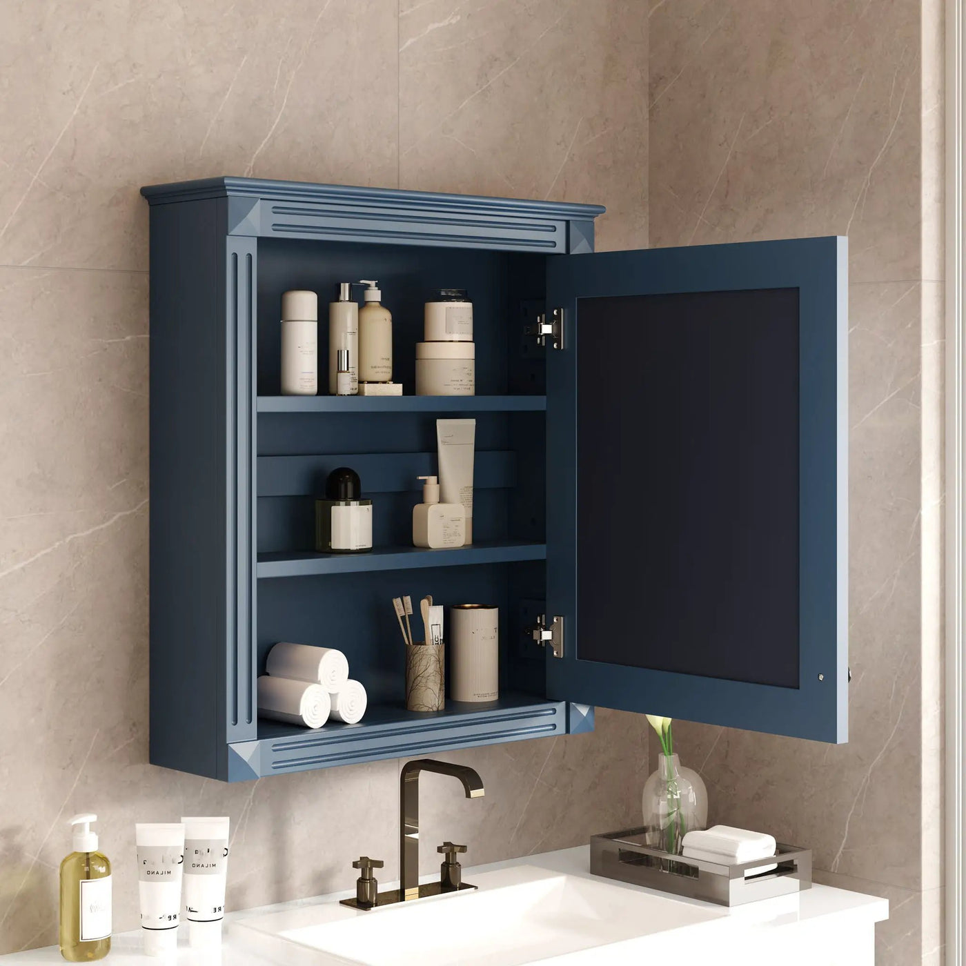 Wall Mounted Bathroom Storage Cabinet With Mirror, Medicine Cabinet With Height Adjustable Shelf by Unique Piece Furniture