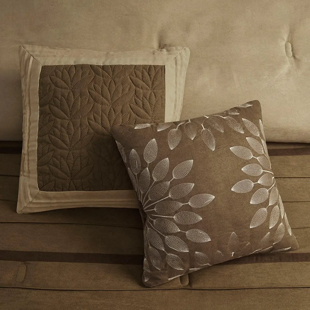 7 Piece Faux Suede Comforter Set Natural Queen by HouseOfZazla