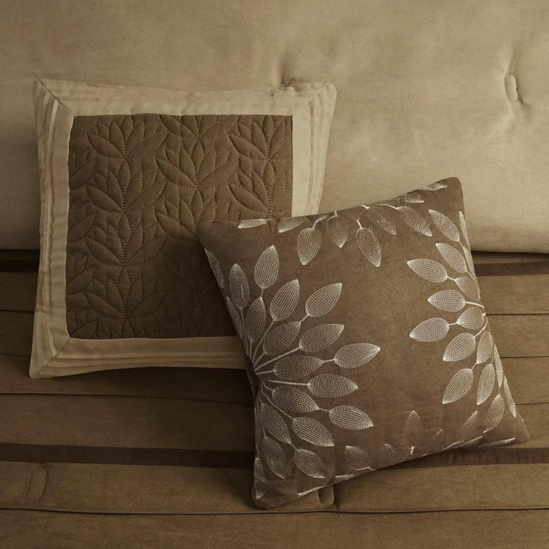 7 Piece Faux Suede Comforter Set Natural Queen by HouseOfZazla