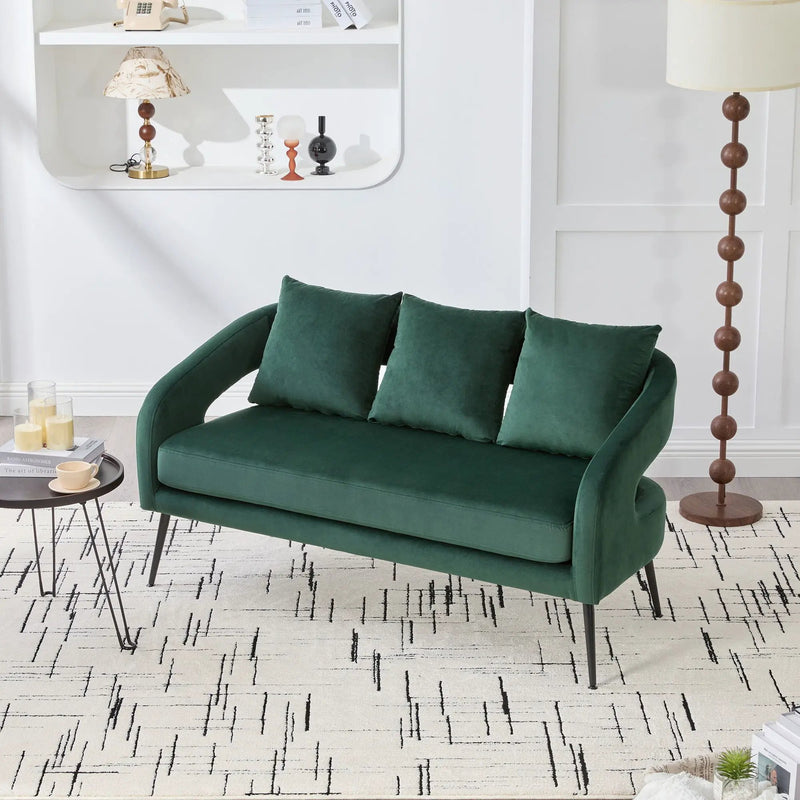 Open Back Loveseat Settee With 3 Pillows