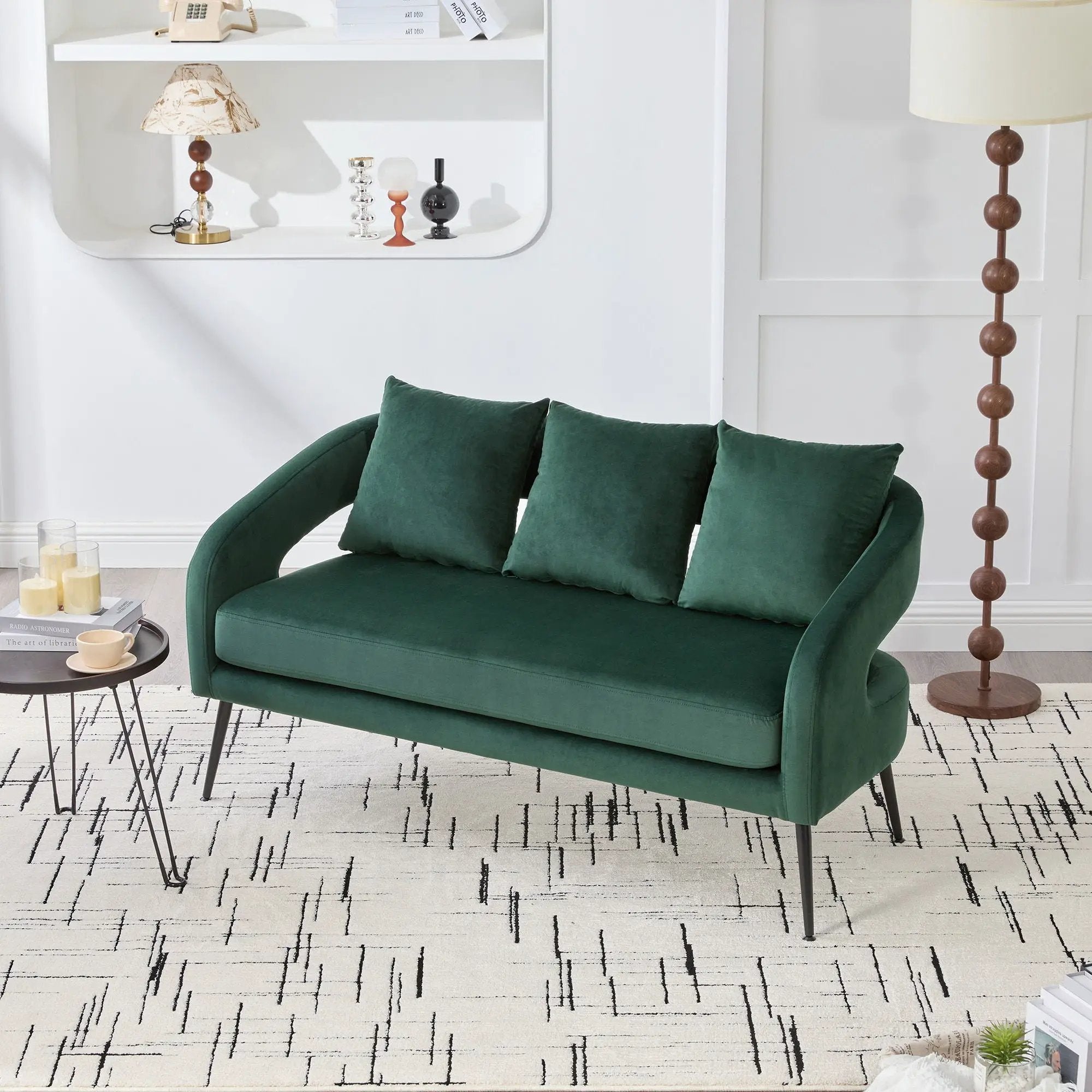 Open Back Loveseat Settee With 3 Pillows by Unique Piece Furniture