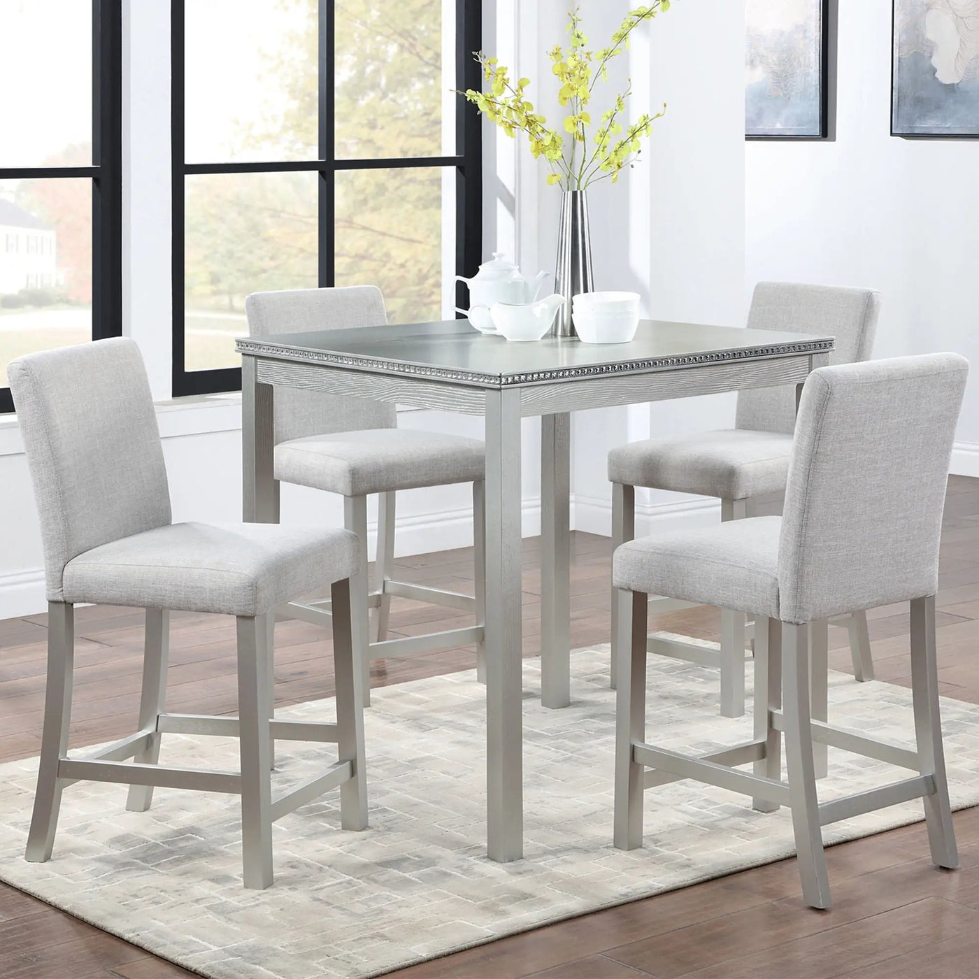 5 Piece Counter Height Table Set, Square Table And 4 Upholstered Chairs by Unique Piece Furniture