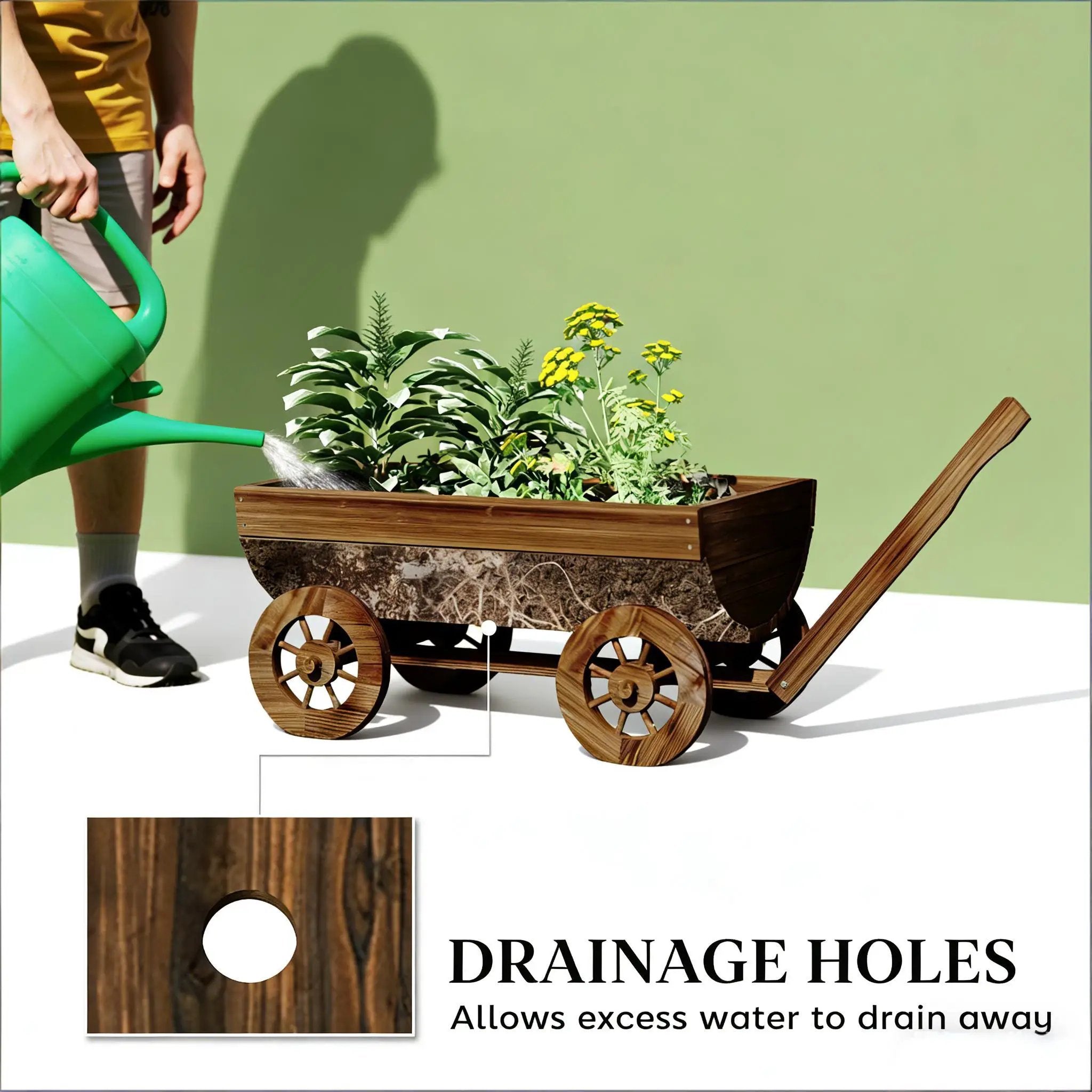 Small Wheelbarrow Wagon Flower Cart Wooden Mobile Garden Planter by HouseOfZazla