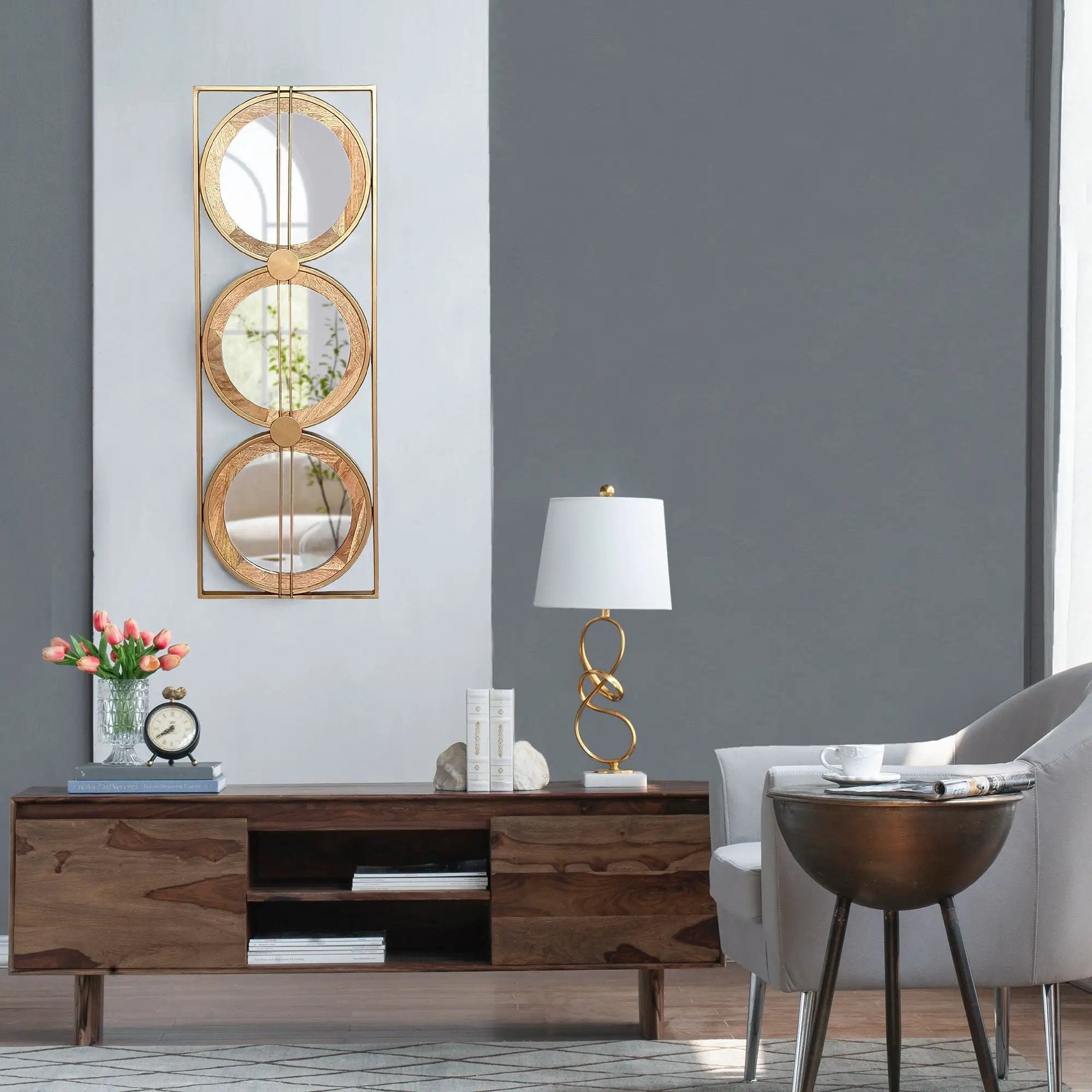 3 Mirror Piece Wall Mirror InRectangular Frame, Home Wall Decor For Bedroom Living Room - Brown by Unique Piece Furniture