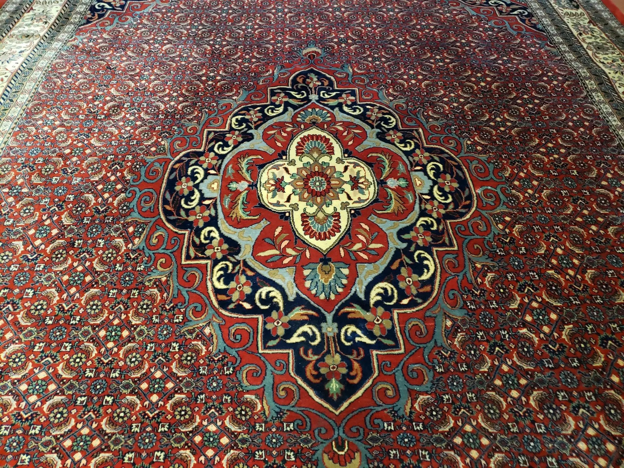 Indian Rug 9x12 Red Indo Bidjar Rug 9x12 Vintage Rug Allover Pattern Medallion Rug Wool Rug Nice Persian Design by Jewel Rugs