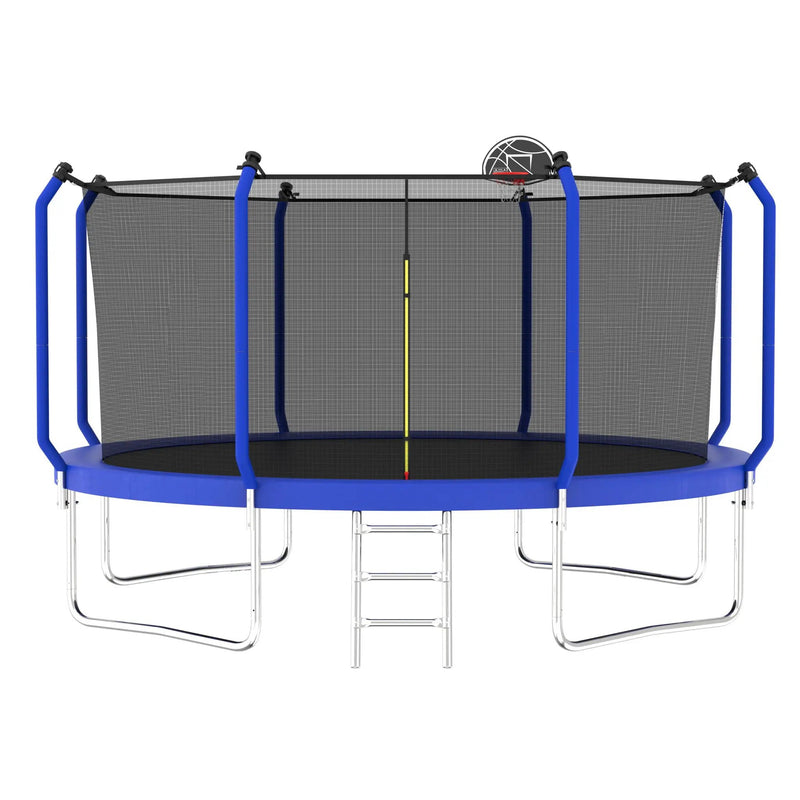 Trampoline With Basketball Hoop, Astm Approved Reinforced Type Outdoor Trampoline With Enclosure Net by HouseOfZazla