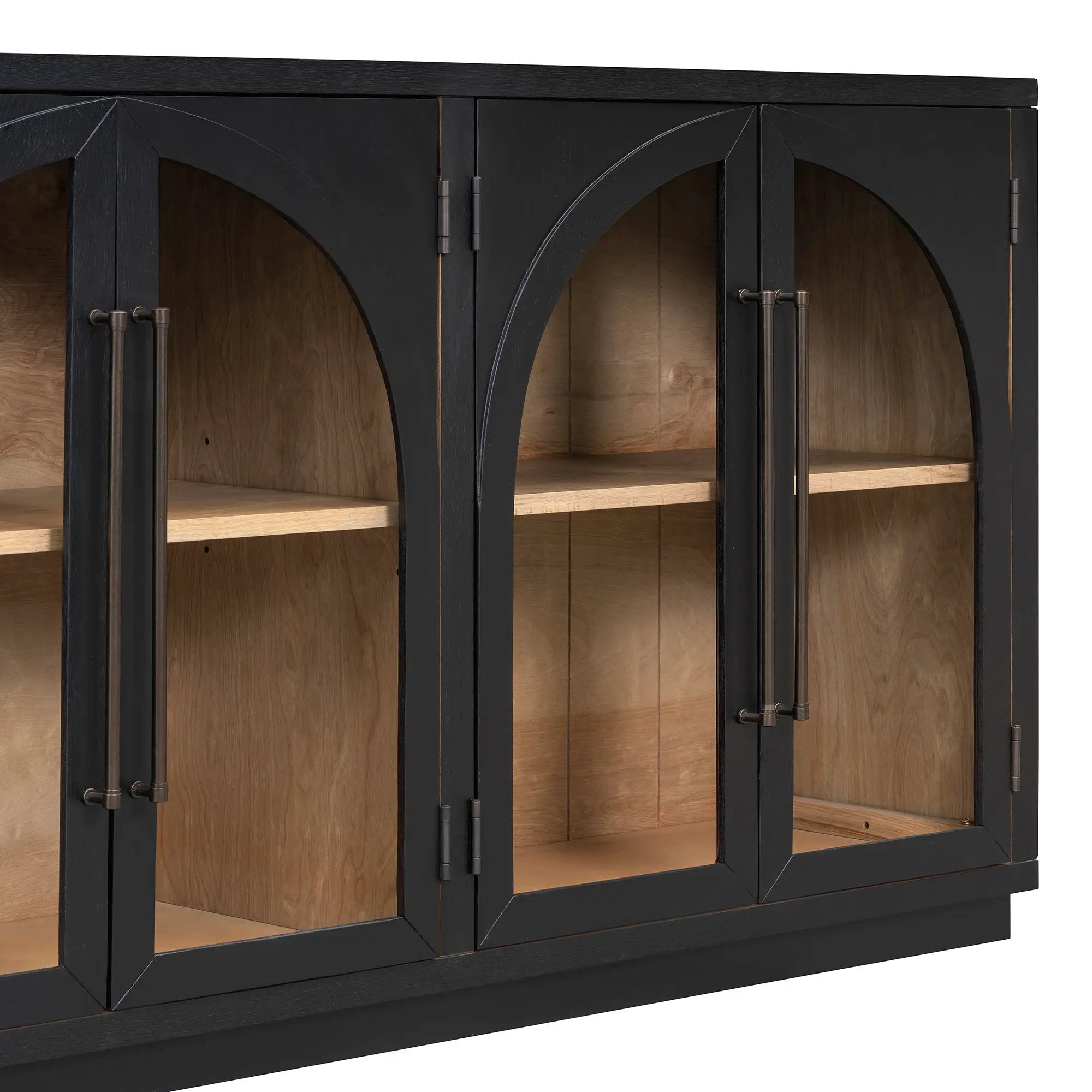 4-Door Large Storage Sideboard Buffet Cabinet with Glass Doors Arched Cabinet (Black) by HouseOfZazla