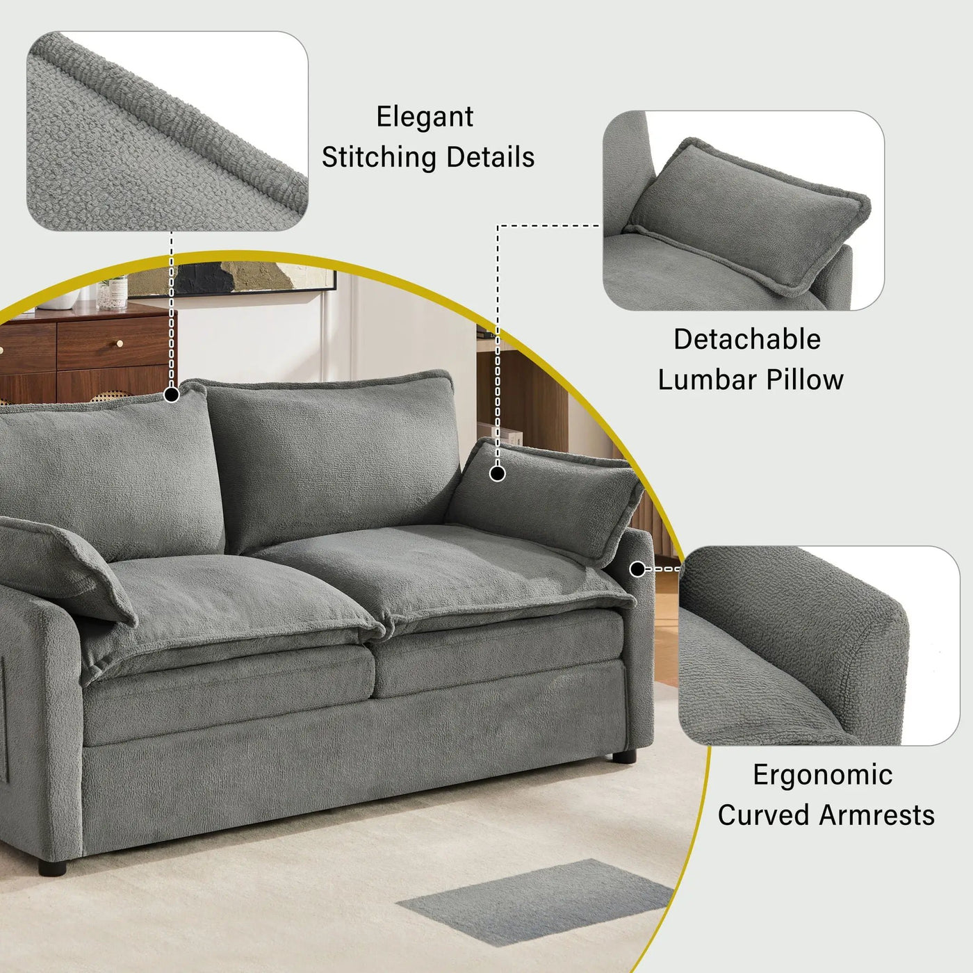 Modern Loveseat Sofa, Upholstered Couch With Side Storage Pockets by HouseOfZazla