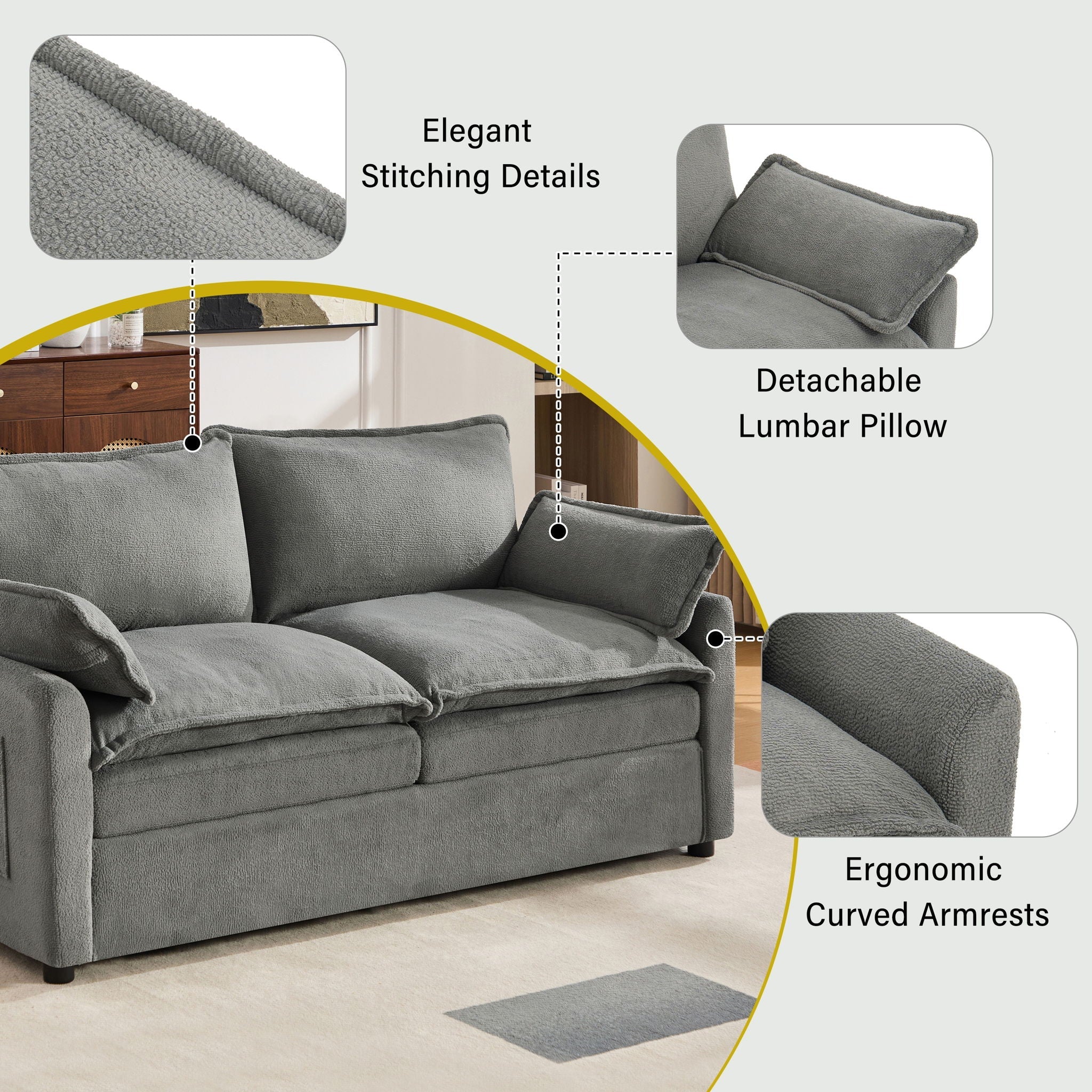 Modern Loveseat Sofa, Upholstered Couch With Side Storage Pockets by HouseOfZazla