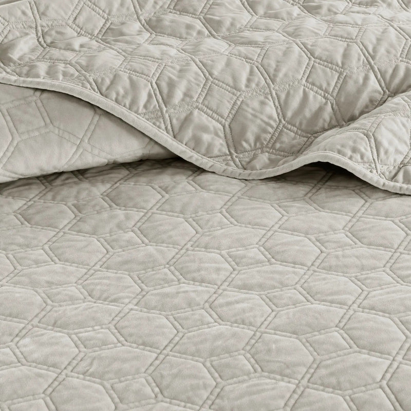 3 Piece Velvet Quilt Set Ivory Full/Queen by HouseOfZazla