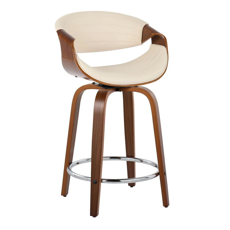 Symphony - Mid-Century Modern Fixed Height Counter Stool With Swivel And Round Footrest (Set of 2) - Walnut / Cream by HouseOfZazla
