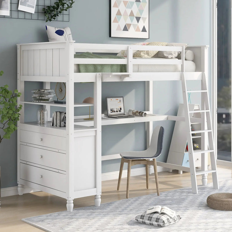 Loft Bed With Drawers With Desk And Shelves by HouseOfZazla