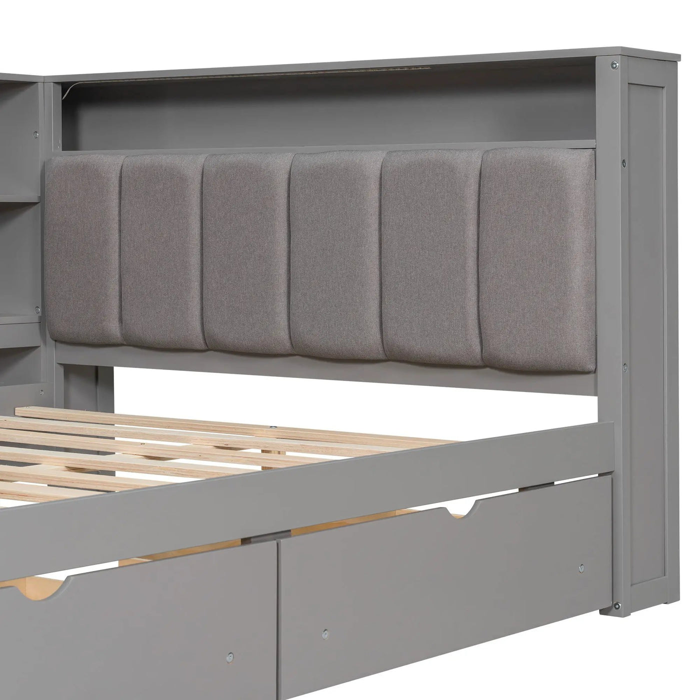 Platform Bed With Storage Shelves, Drawers, Charging Station, LED, Desk by HouseOfZazla