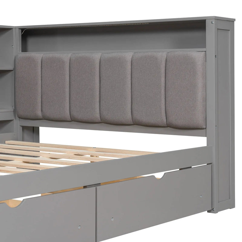 Platform Bed With Storage Shelves, Drawers, Charging Station, LED, Desk by Unique Piece Furniture